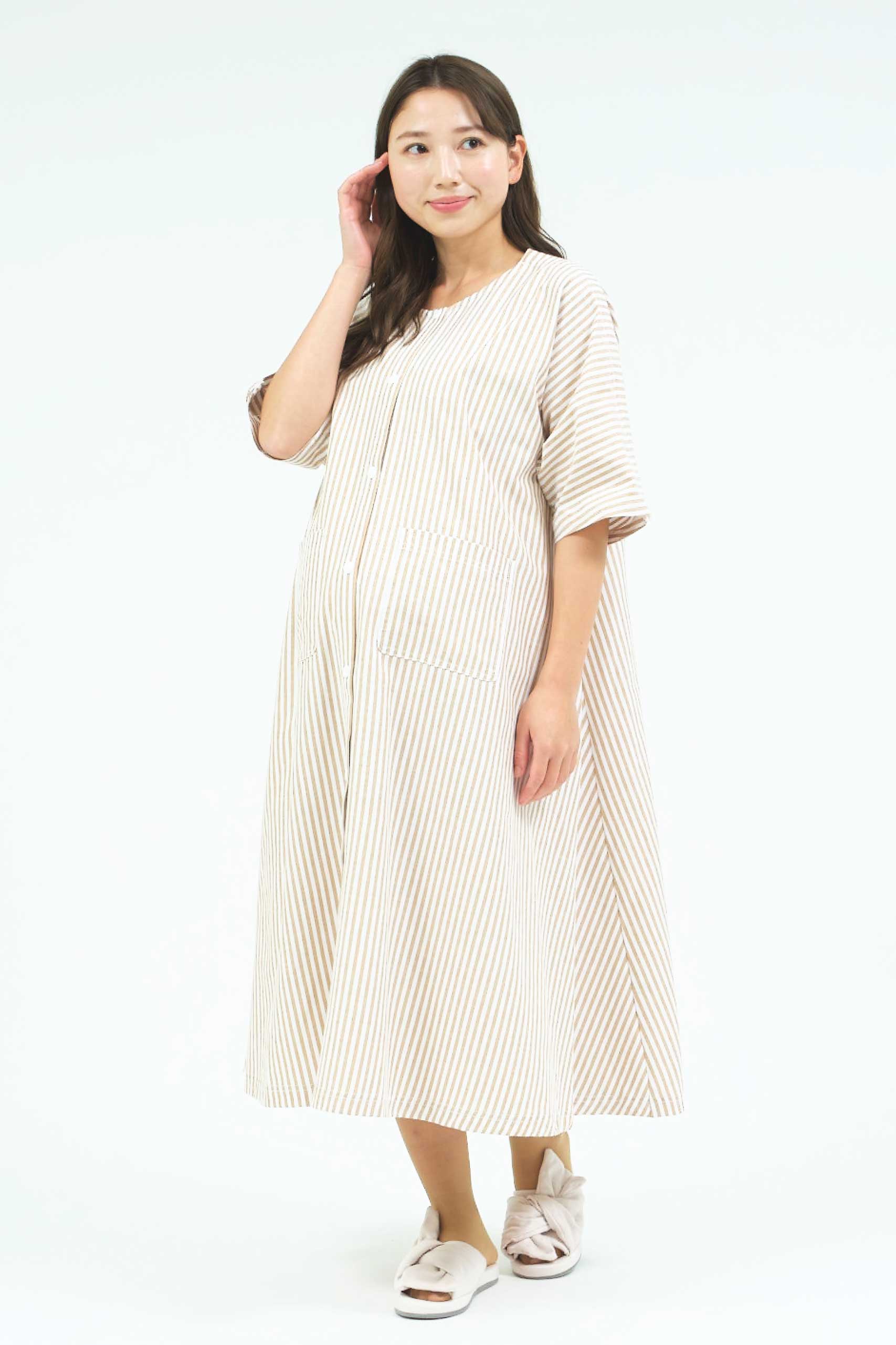 【B01】ストライプAライン分娩着